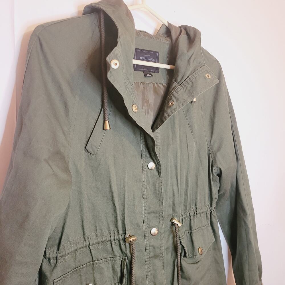 Miss London army green cargo utility hooded jacket Size Med Gorpcore Fisherman - Picture 4 of 8